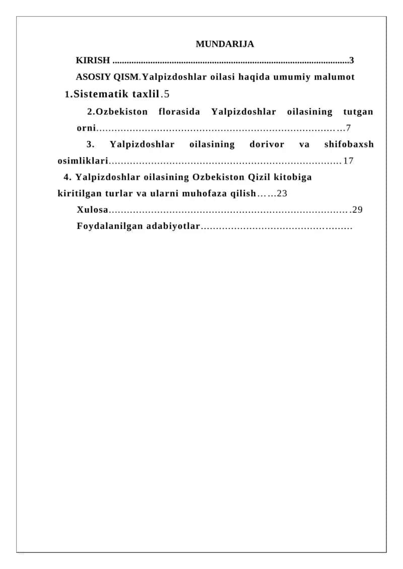 Yalpizdoshlar oilasi haqida umumiy malumot