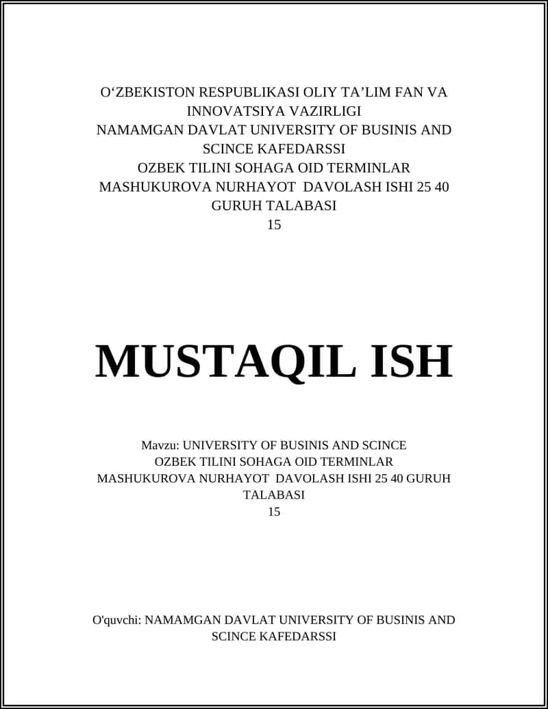 O'zbek tili sohaga oid terminlar mashukurova nurhayot davolash ishi