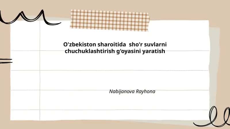 Sho'r Suvlar chuchuklashtirish g'oyasi