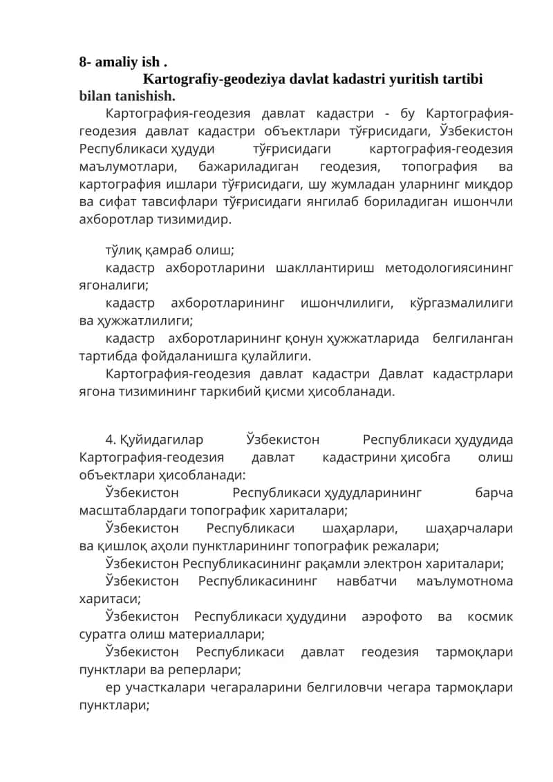 Kartografiy-geodeziya davlat kadastri yuritish