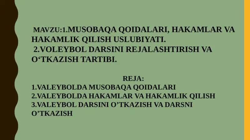 VALEYBOL DARSINI REJALASHTIRISH VA O‘TKAZISH TARTIBI