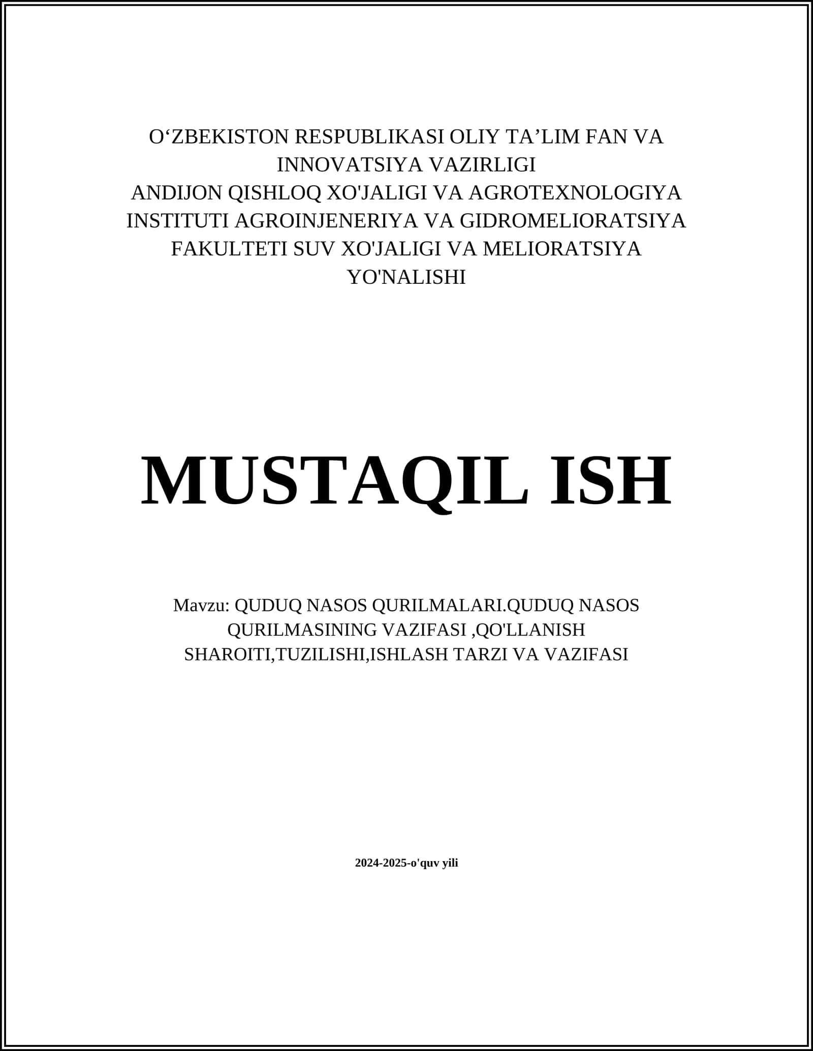 QUDUQ NASOS QURILMALARI