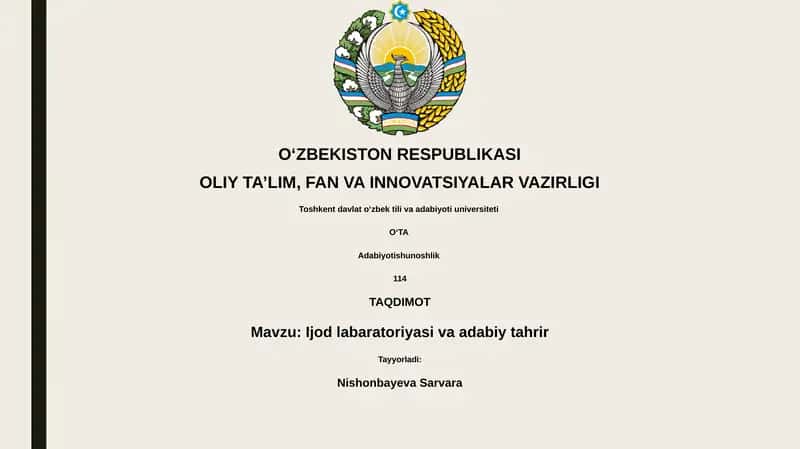 Ijod labaratoriyasi va adabiy tahrir