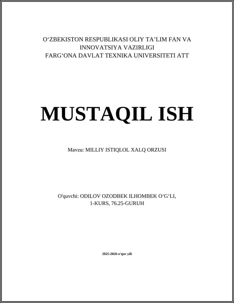 MILLIY ISTIQLOL XALQ ORZUSI