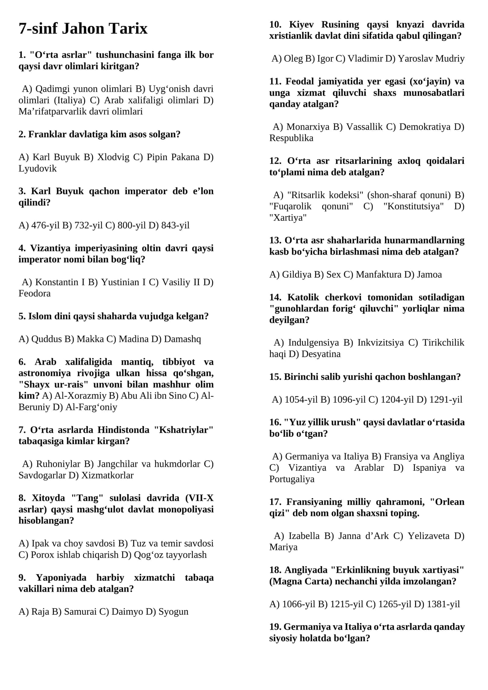 7-sinf Jahon Tarix