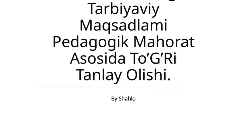 Pedagogik mahoratning nazariy asoslari