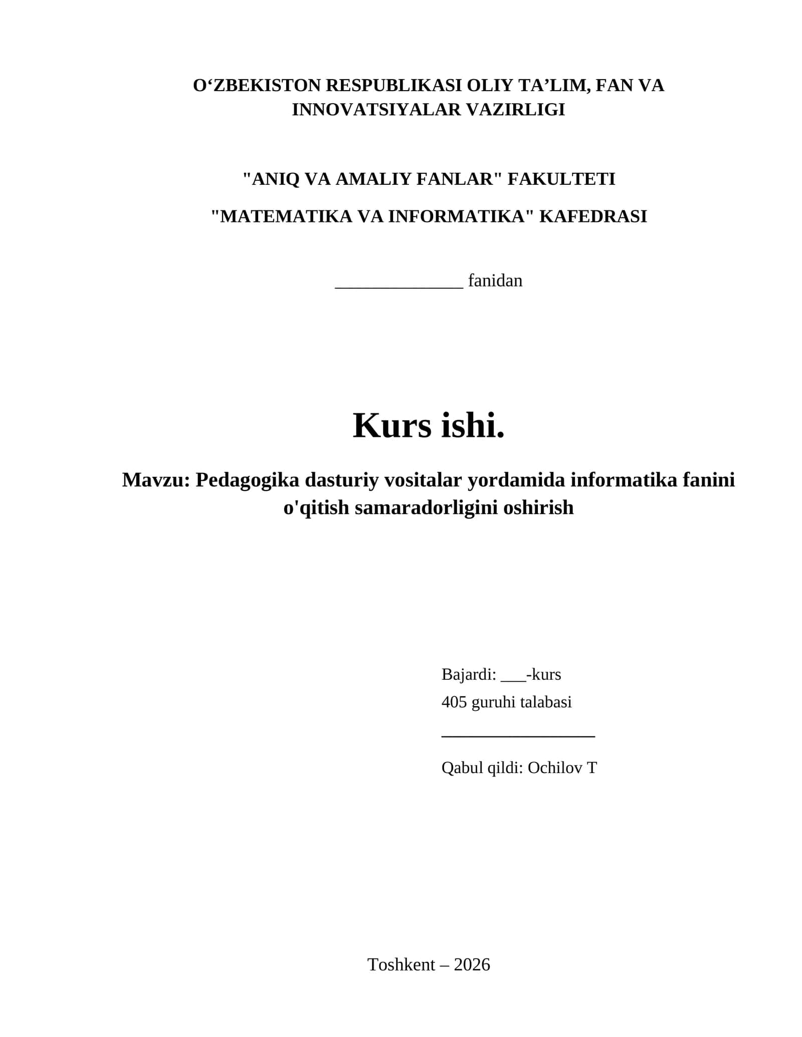 Pedagogika dasturiy vositalar yordamida informatika fanini o'qitish samaradorligini oshirish
