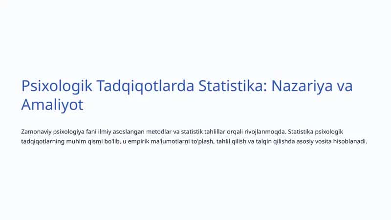 Psixologik Tadqiqotlarda Statistika: Nazariya va Amaliyot