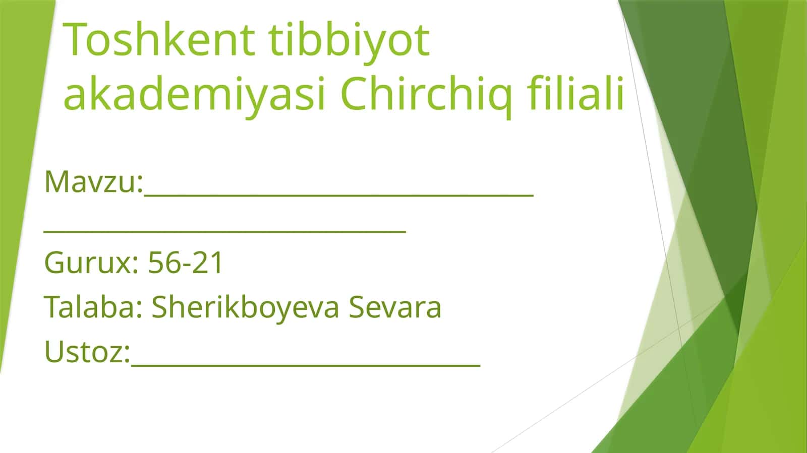 Toshkent Tibbiyot Akademiyasi Chirchiq filiali