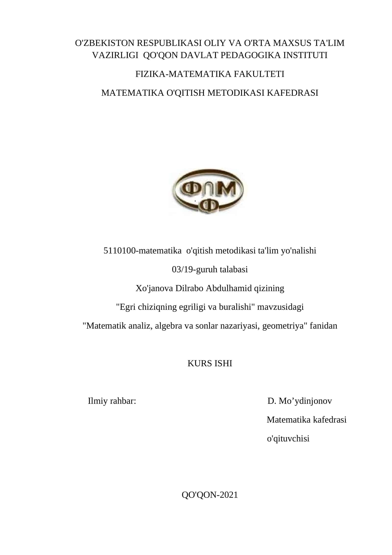 Matematika O'qitish Metodikasi Ta'lim Yo'nalishi