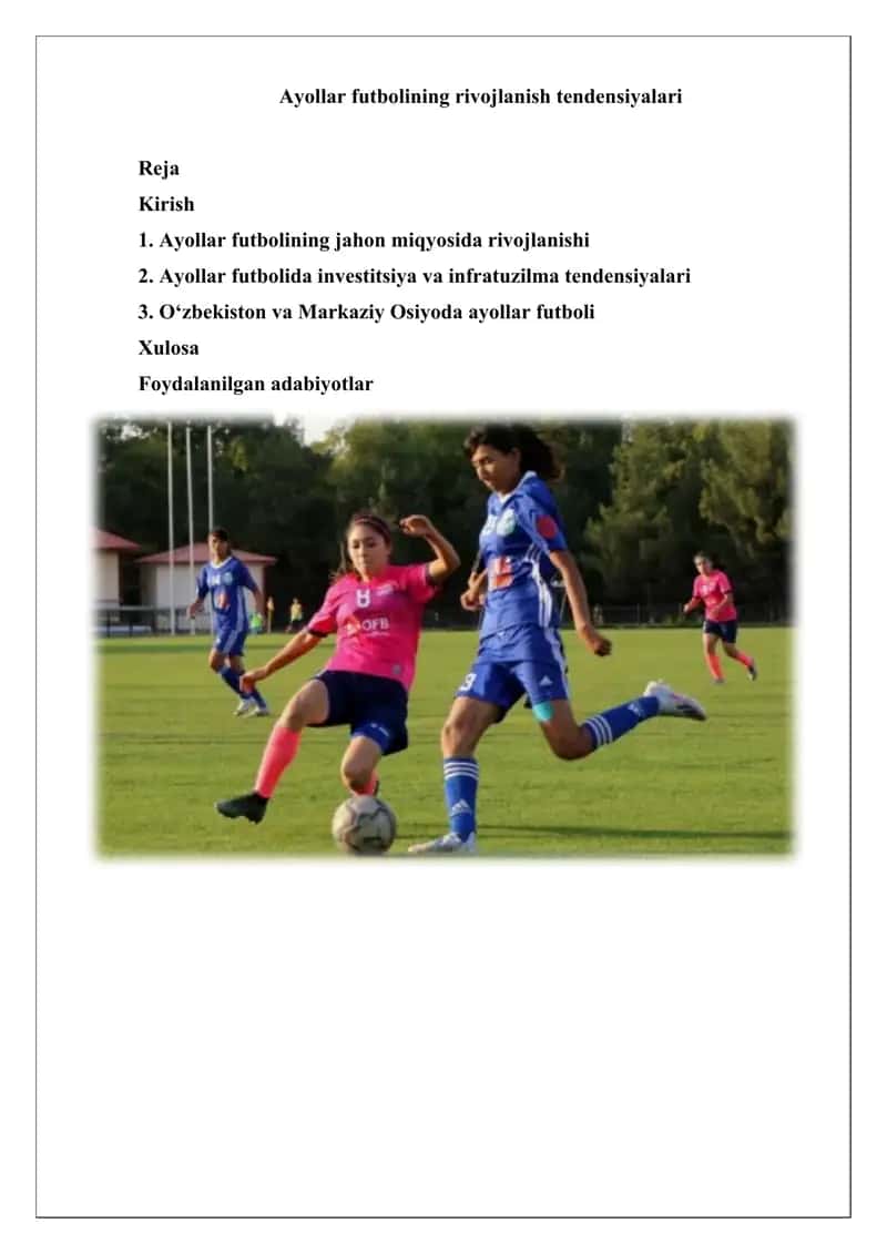 Ayollar futbolining rivojlanish tendensiyalari
