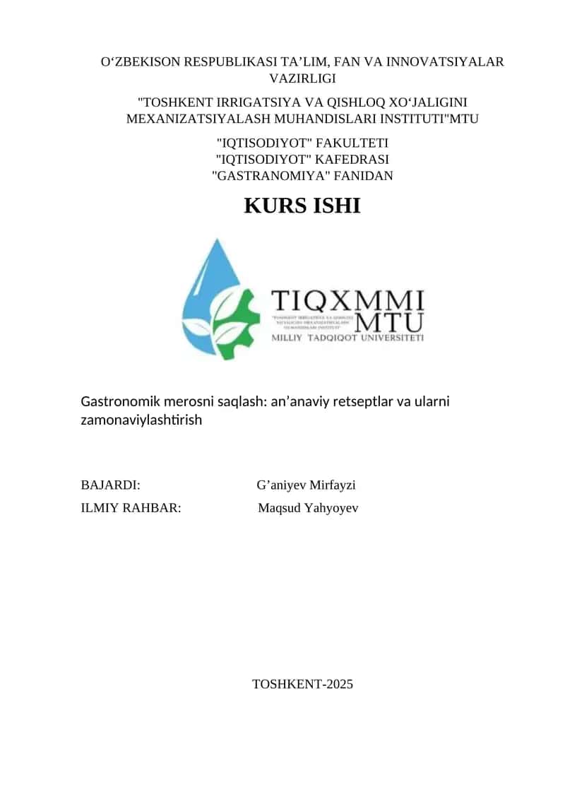 Gastronomik merosni saqlash: an’anaviy retseptlar va ularni zamonaviylashtirish