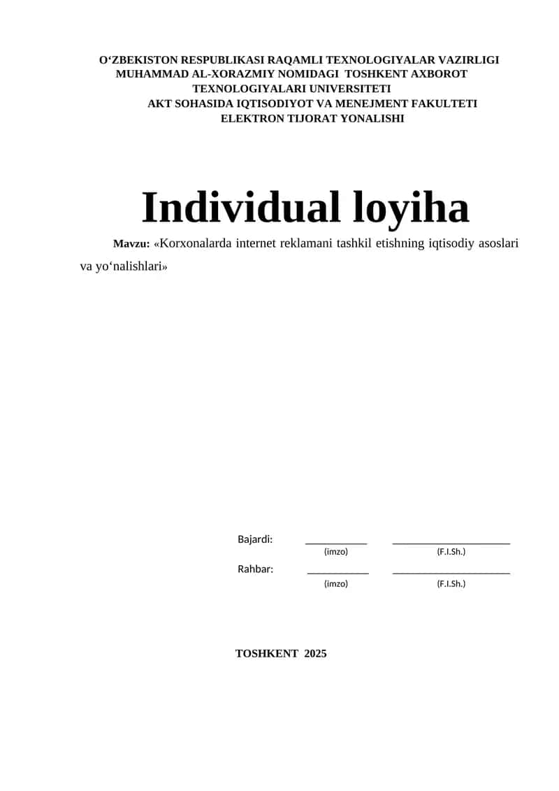 Korxonalarda internet reklamani tashkil etishning iqtisodiy asoslari va yo‘nalishlari