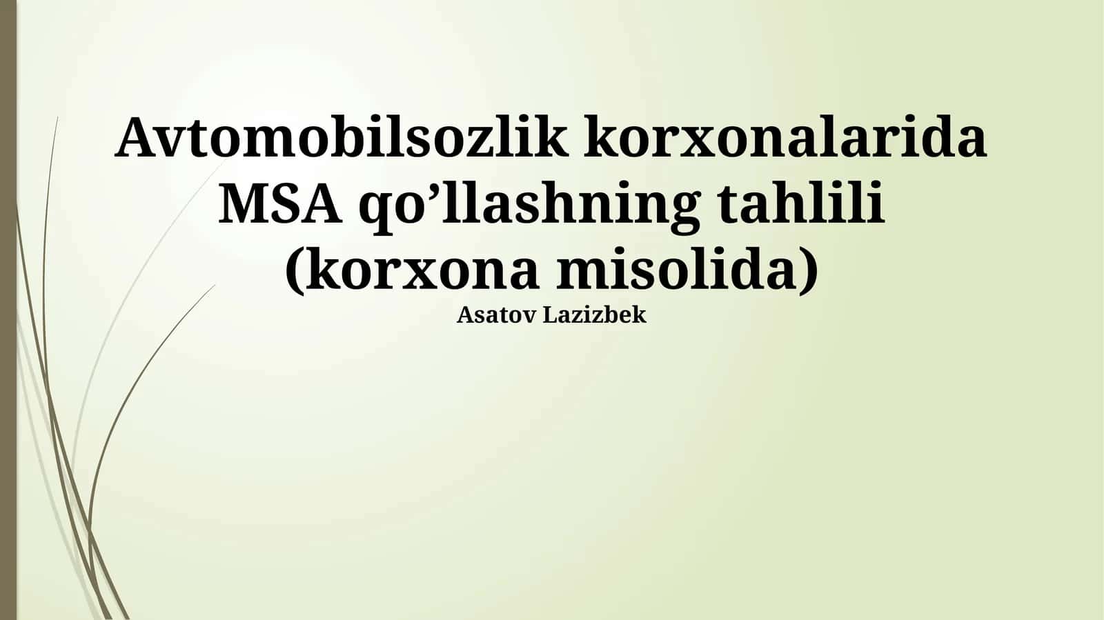 Avtomobilsozlik korxonalarida MSA qo’llashning tahlili (korxona misolida)