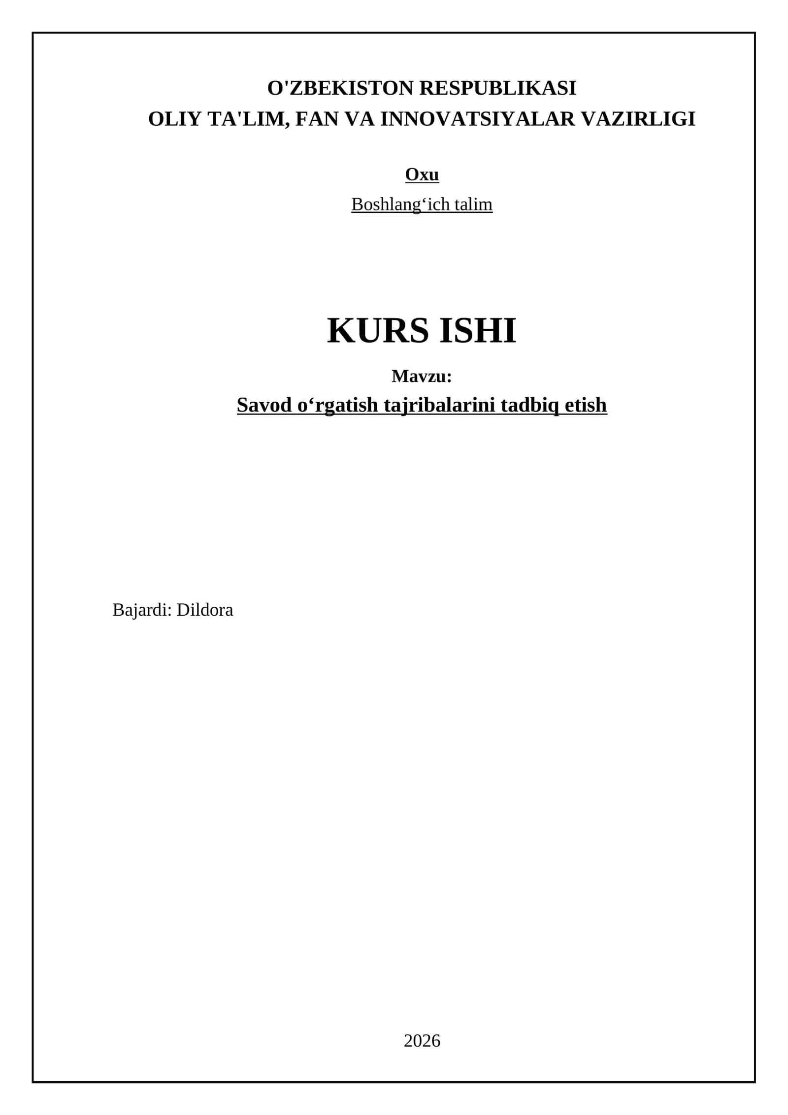 Savod oʻrgatish tajribalarini tadbiq etish