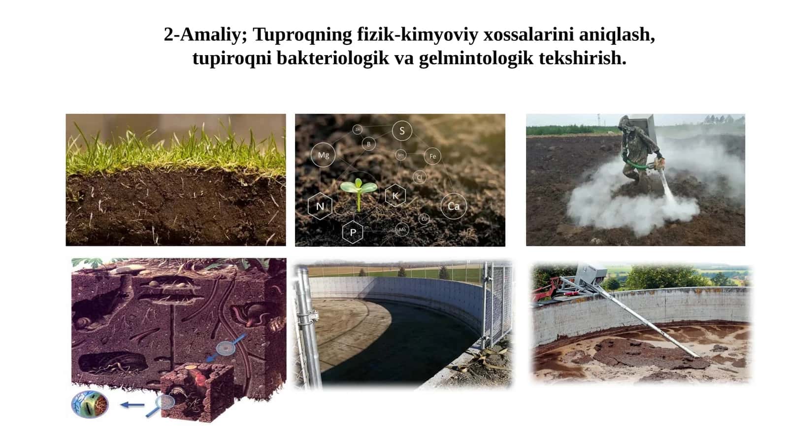 Tuproqning fizik-kimyoviy xossalarini aniqlash, tupiroqni bakteriologik va gelmintologik tekshirish