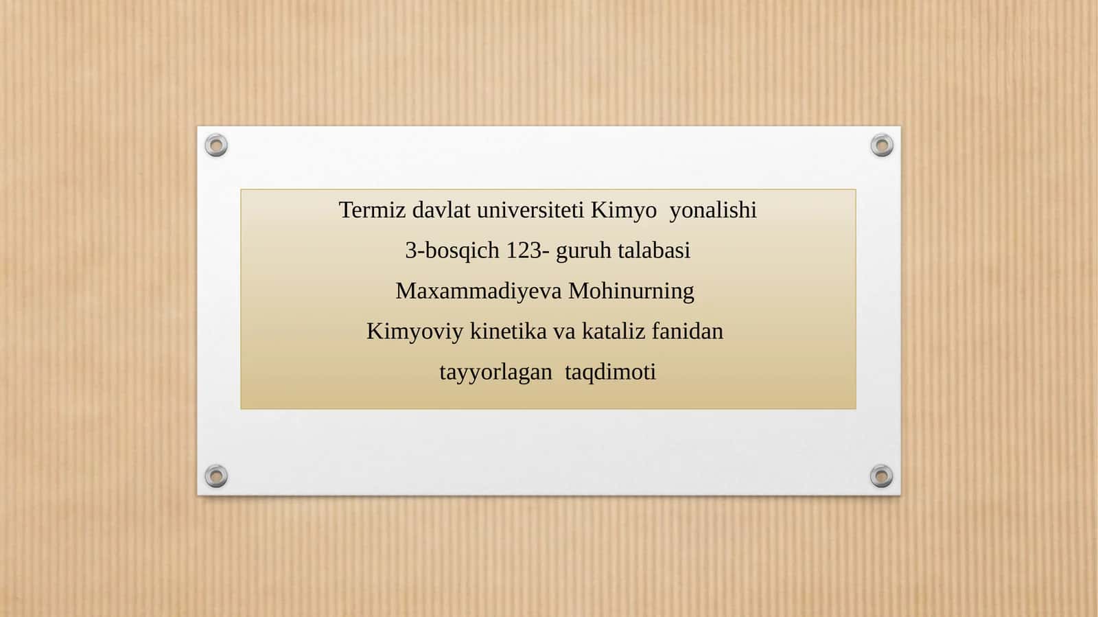 Kimyoviy kinetika va kataliz fanidan ta'lim