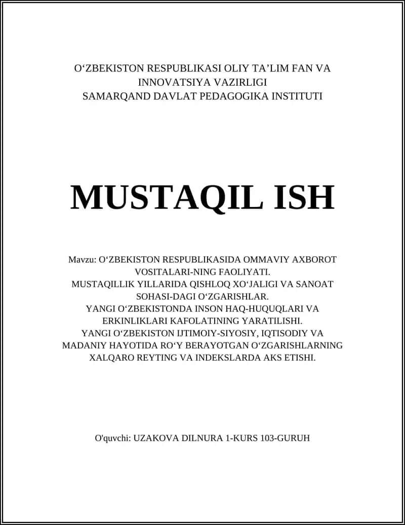 O‘ZBEKISTON RESPUBLIKASIDA OMMAVIY AXBOROT VOSITALARI-NING FAOLIYATI