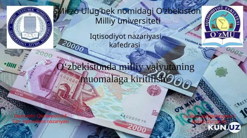 o'zbekistonda milliy valyutaning muomalaga kiritilishi