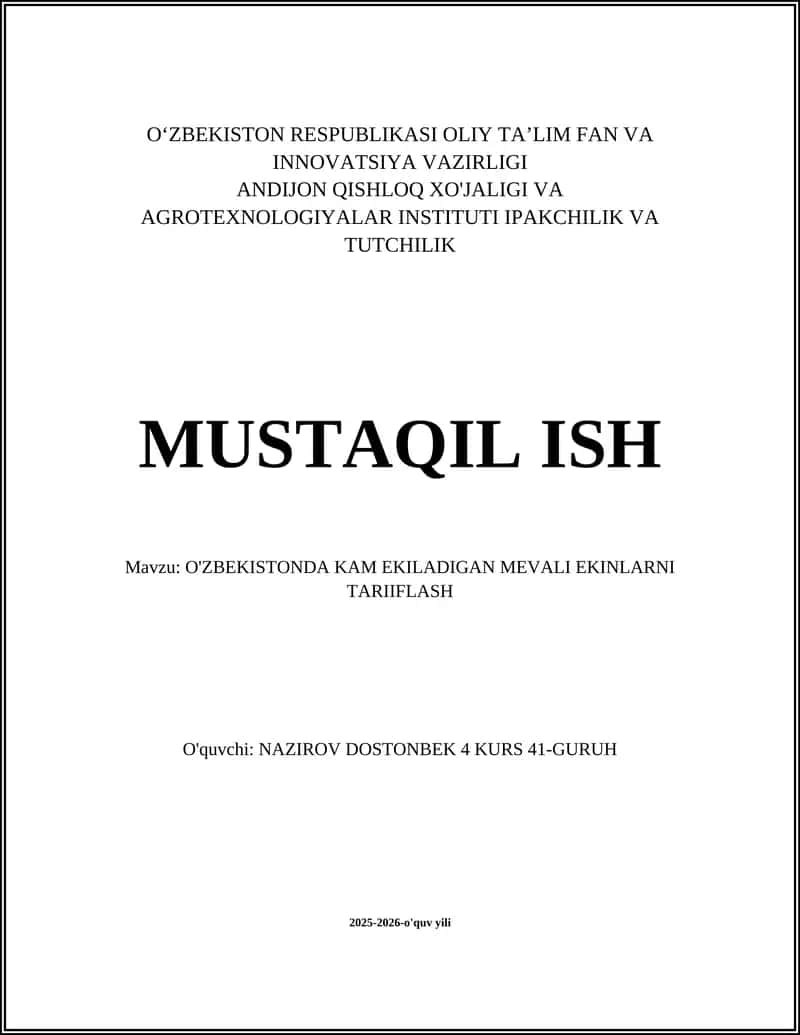 Fejoya (Feijoa sellowiana)ning O'zbekistonda tarqalishi va morfologik tavsifi