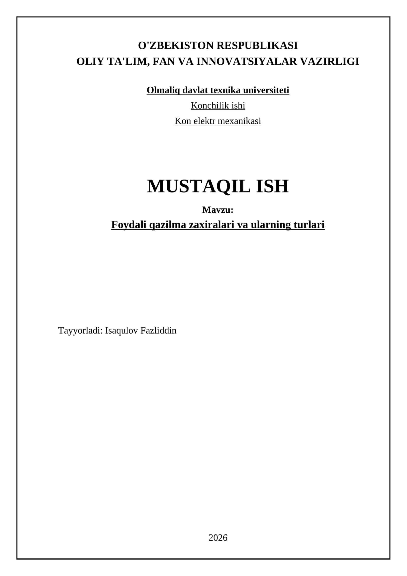 Foydali qazilma zaxiralari va ularning turlari