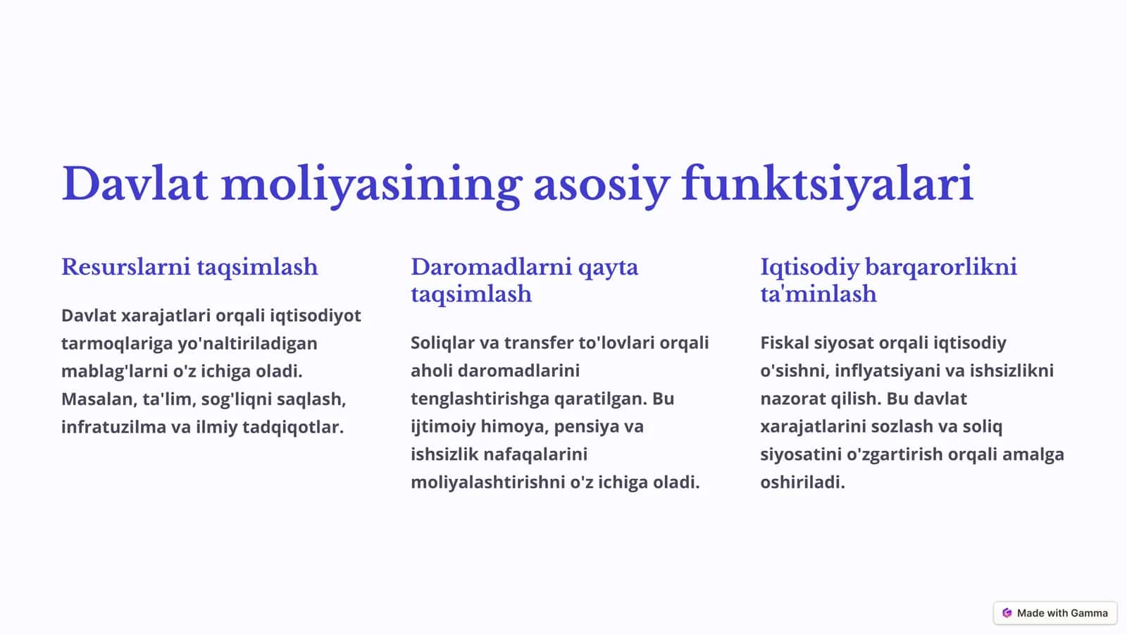 Davlat moliyasining asosiy funktsiyalari