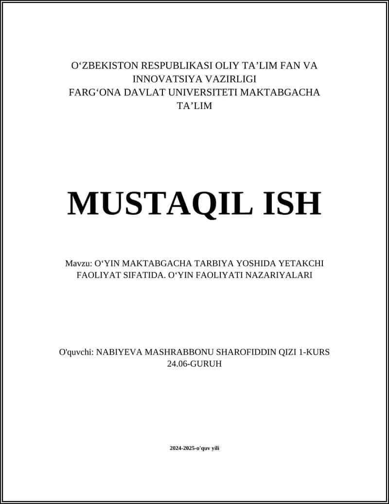 OʻYIN VA RIYOJA