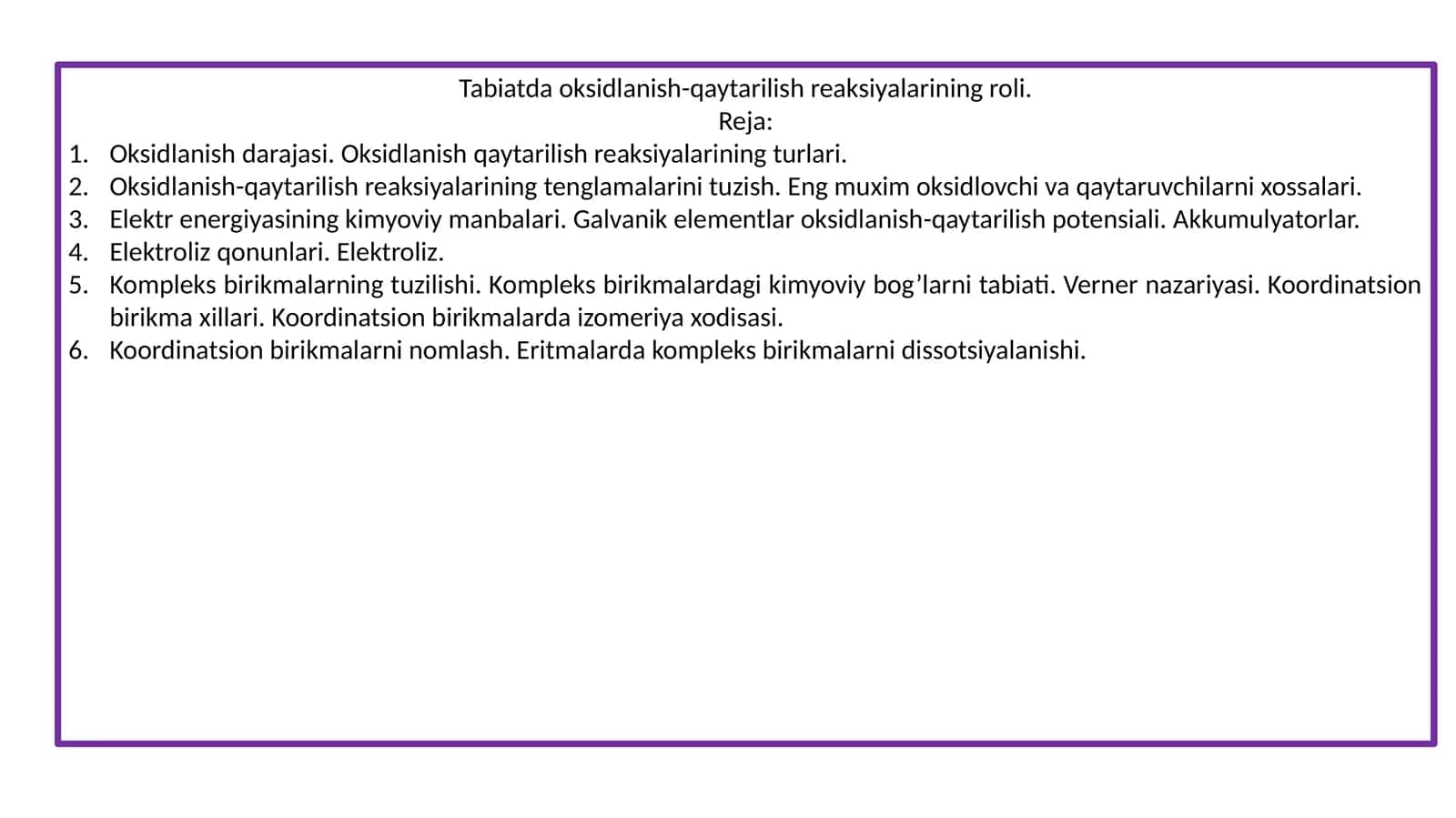 Oksidlanish-qaytarilish reaksiyalarining roli