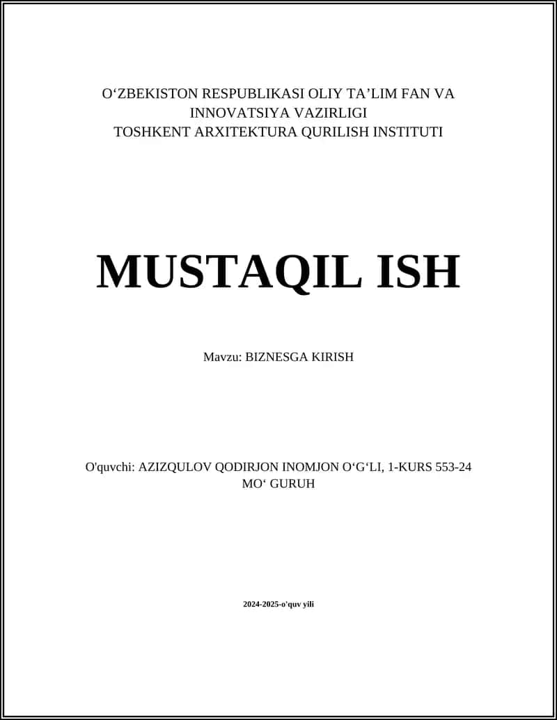 BIZNES REJA TUZISH