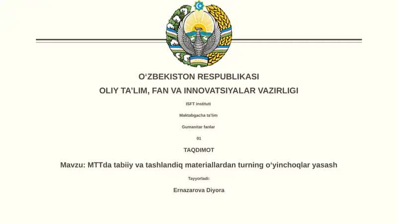 MTTda tabiiy va tashlandiq materiallardan turning oʻyinchoqlar yasash