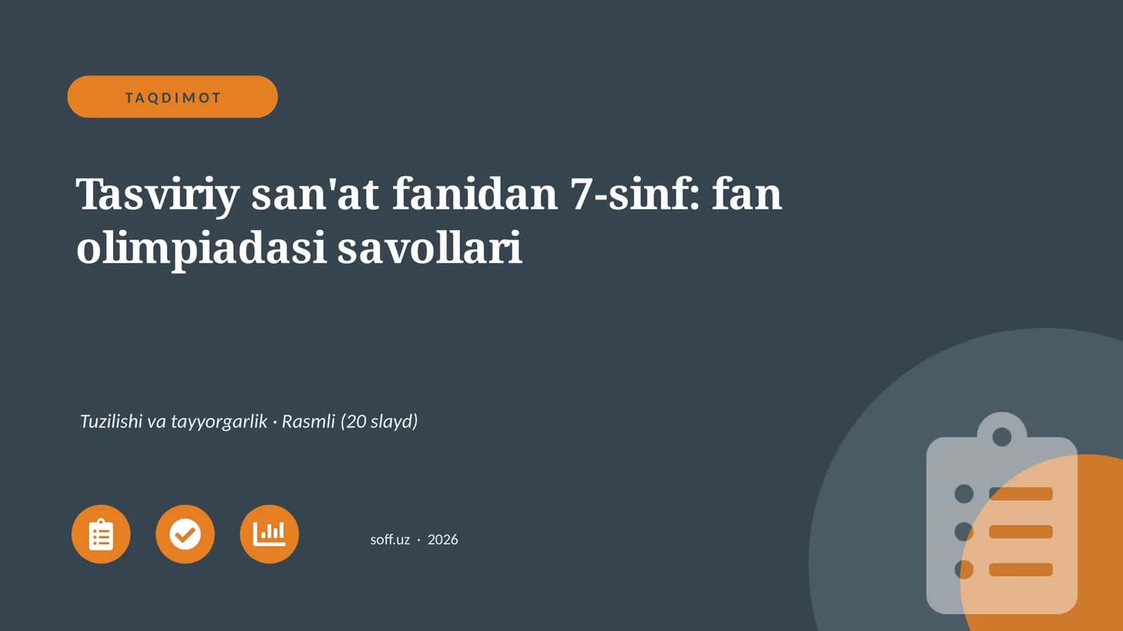 Tasviriy san'at fanidan 7-sinf: fan olimpiadasi savollari