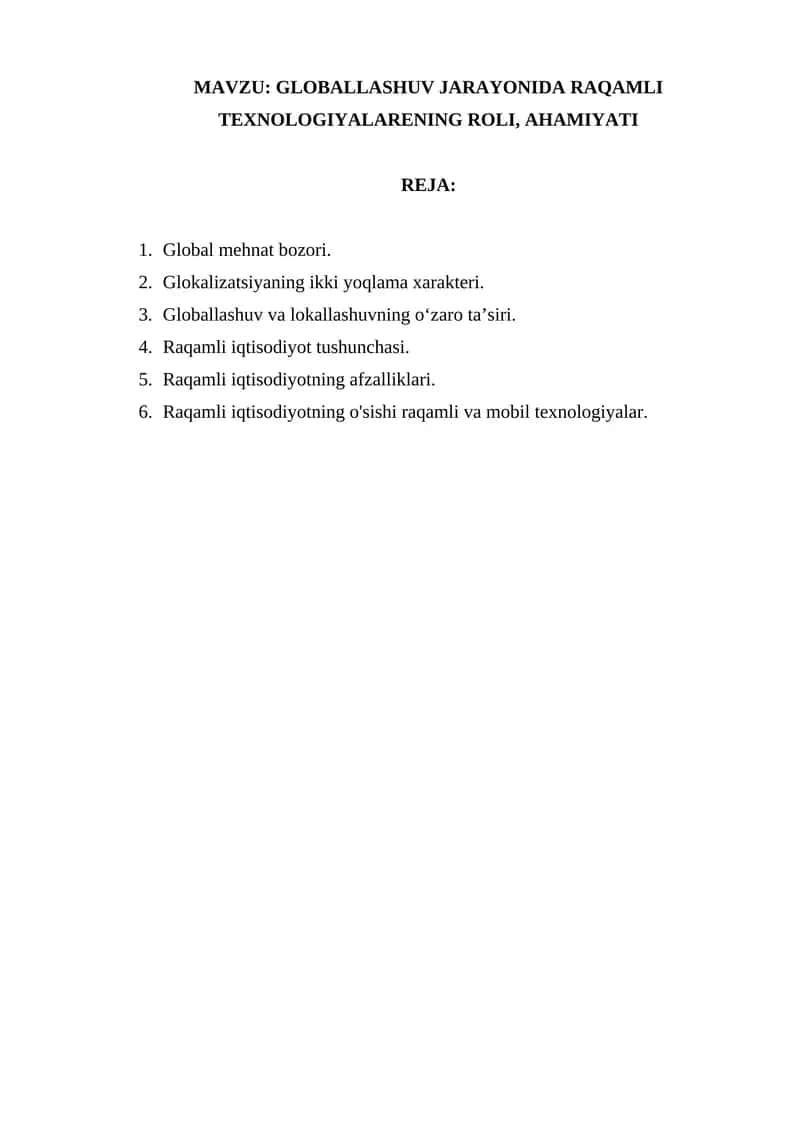 GLOBALLASHUV JARAYONIDA RAQAMLI TEXNOLOGIYALARENING ROLI