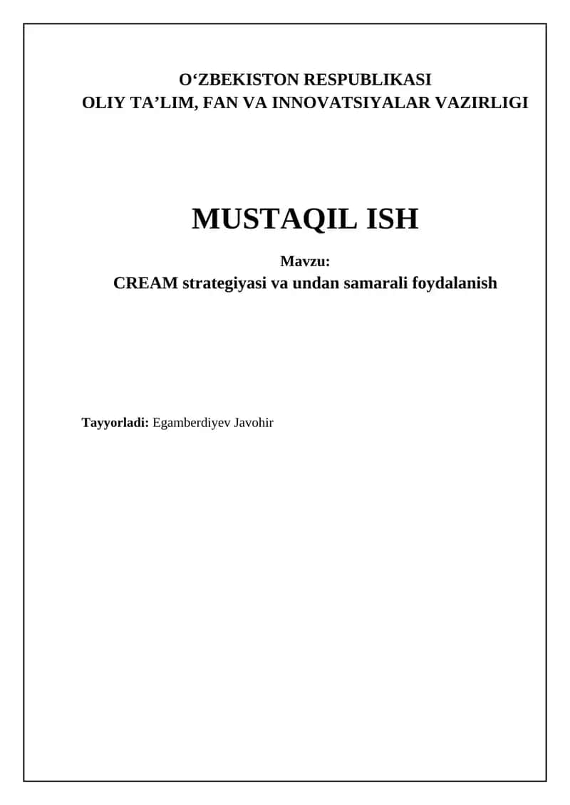CREAM strategiyasi: Ta'limda samaradorlik kaliti
