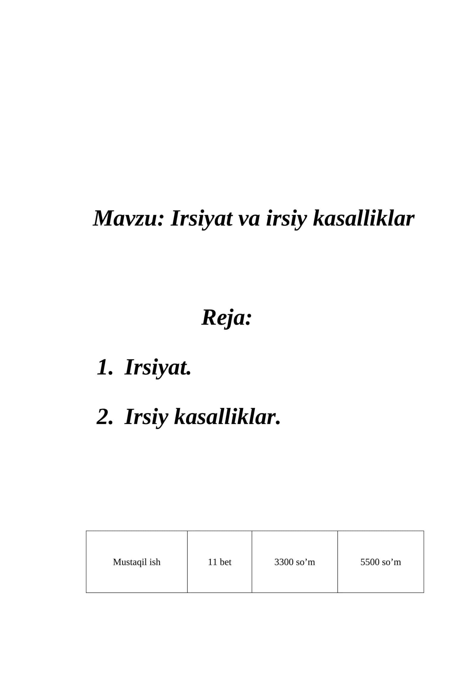 Irsiyat va irsiy kasalliklar