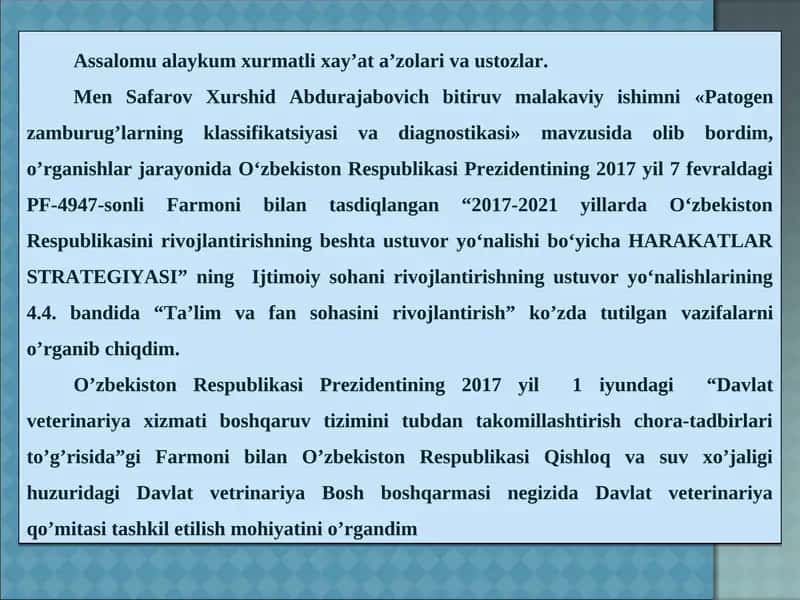 Patogen zamburug’larning klassifikatsiyasi va diagnostikasi