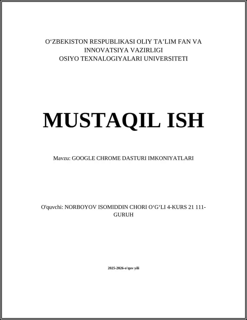 GOOGLE CHROME DASTURI IMKONIYATLARI