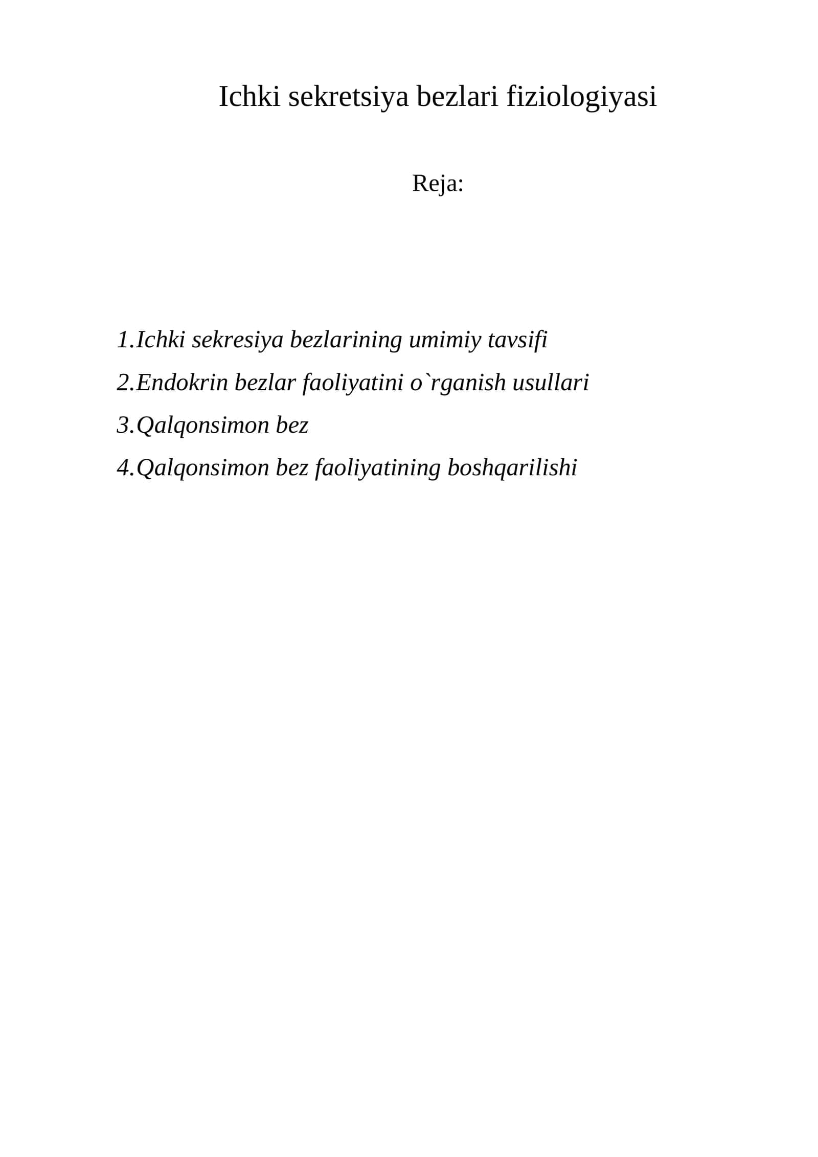 Ichki sekretsiya bezlari fiziologiyasi