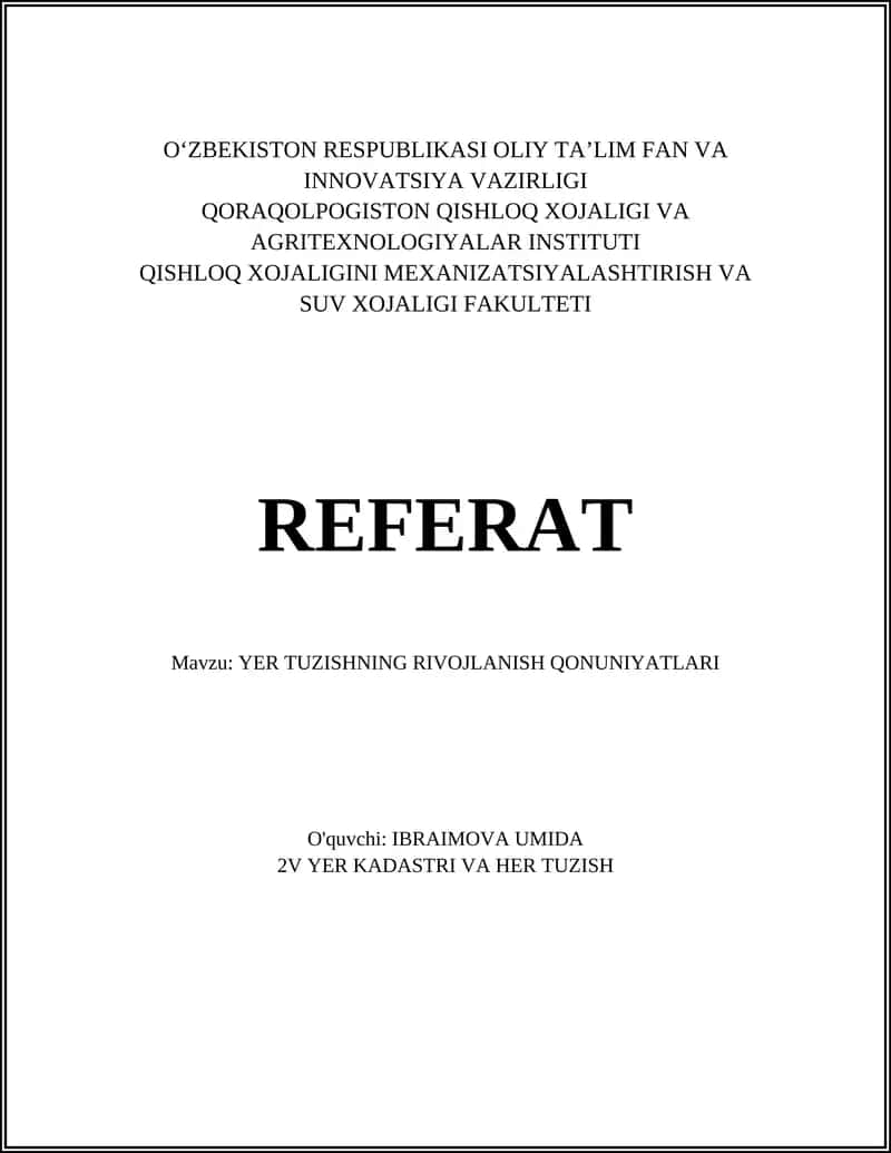 YER TUZISHNING RIVOJLANISH QONUNIYATLARI