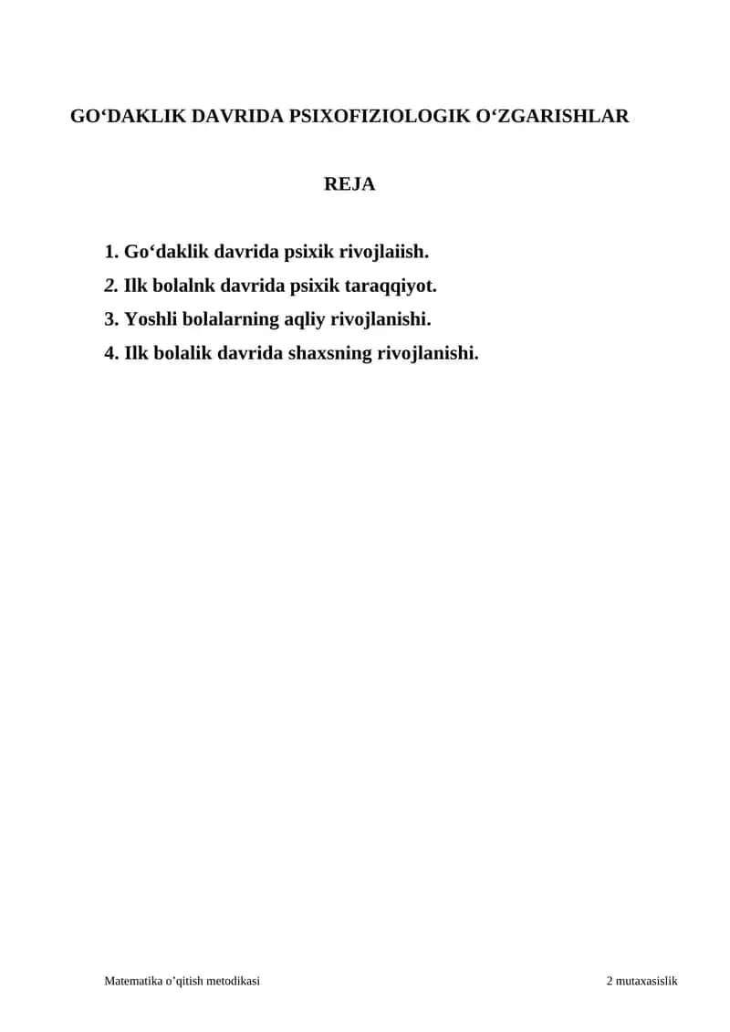 Goʻdaklik Davrida Psixofiziologik Oʻzgarishlar
