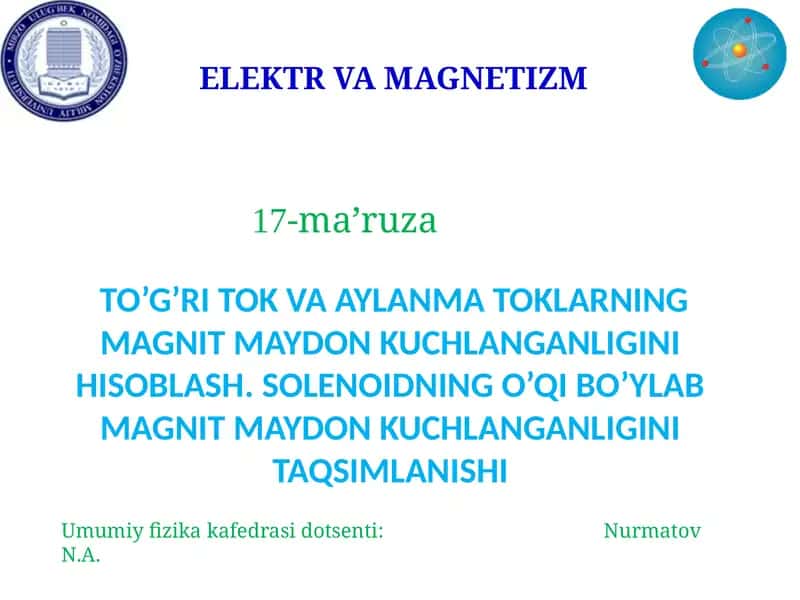 ELEKTR VA MAGNETIZM