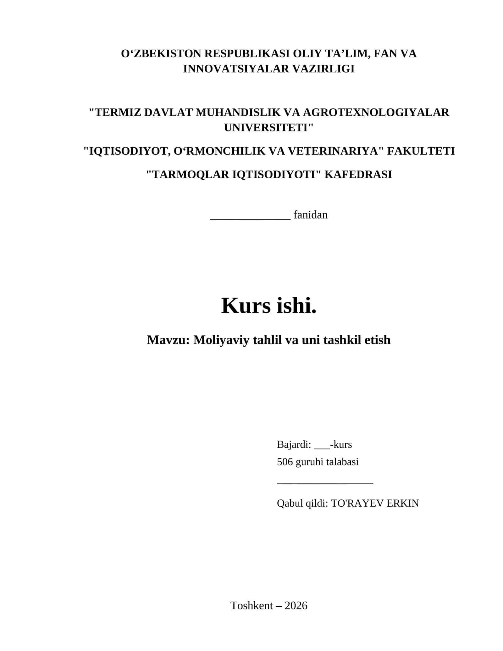 Moliyaviy tahlil va uni tashkil etish