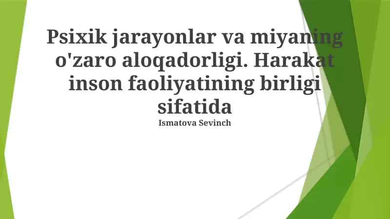 Psixik jarayonlar va miyaning o'zaro aloqadorligi