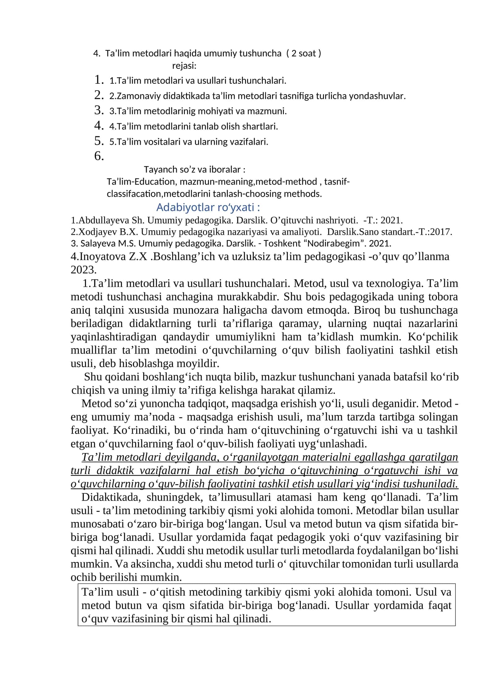 Ta’lim metodlari haqida umumiy tushuncha