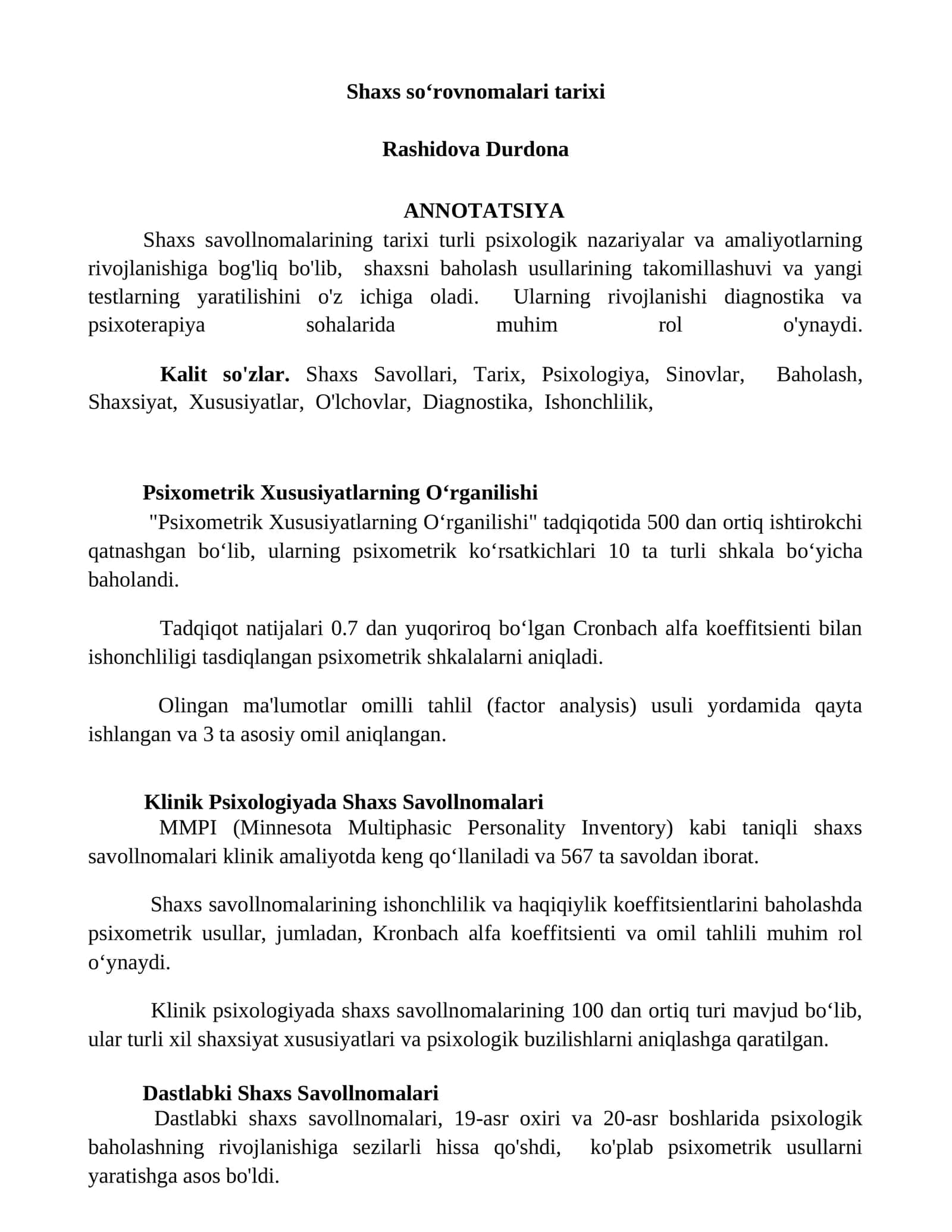 Shaxs soʻrovnomalari tarixi