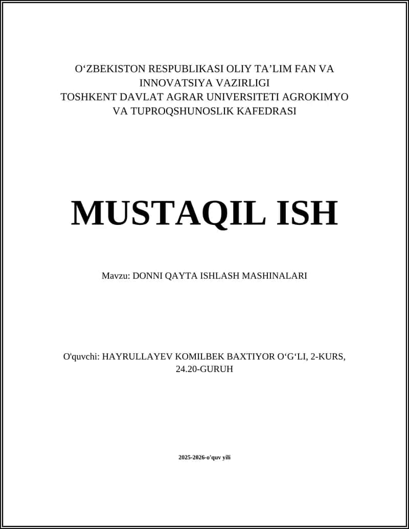 DONNI QAYTA ISHLASH MASHINALARI