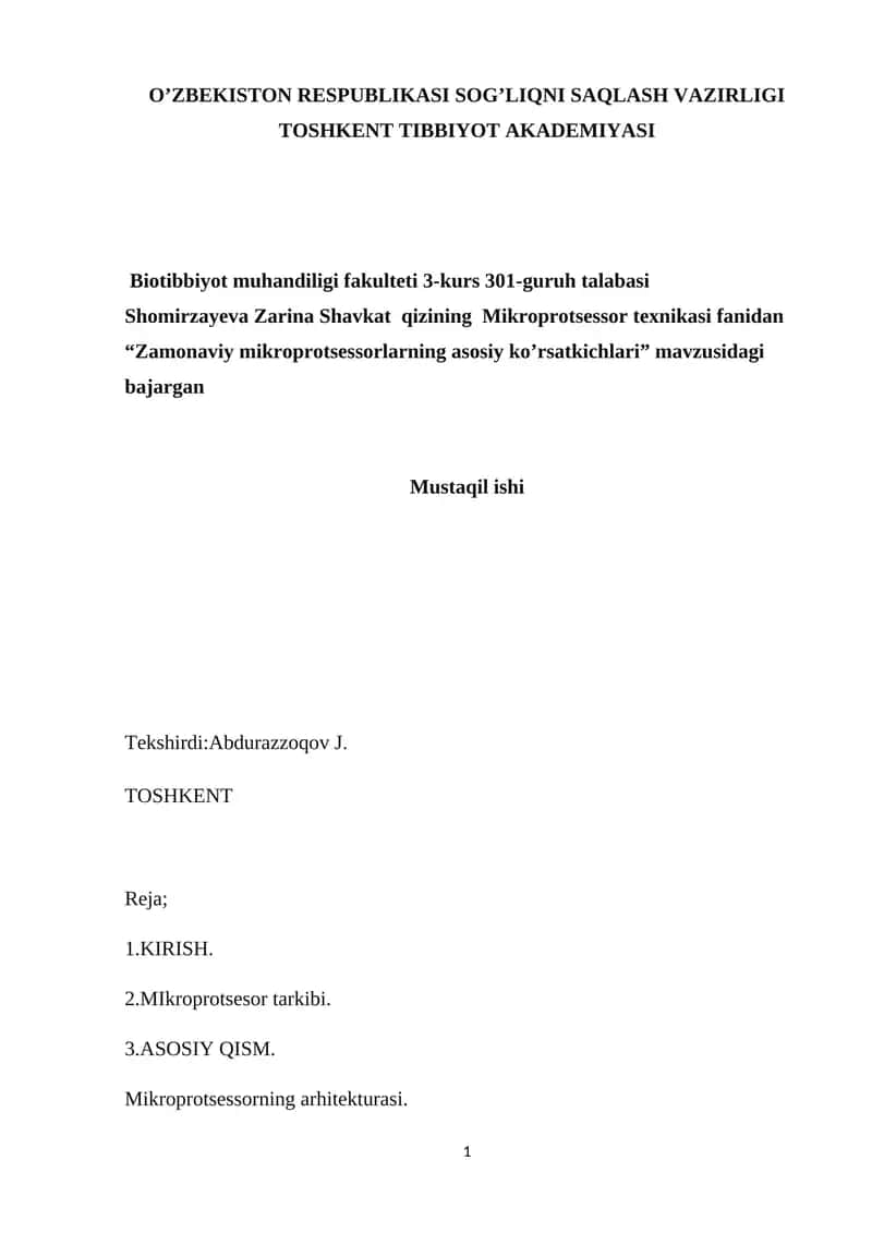 Zamonaviy mikroprotsessorlarning asosiy ko’rsatkichlari