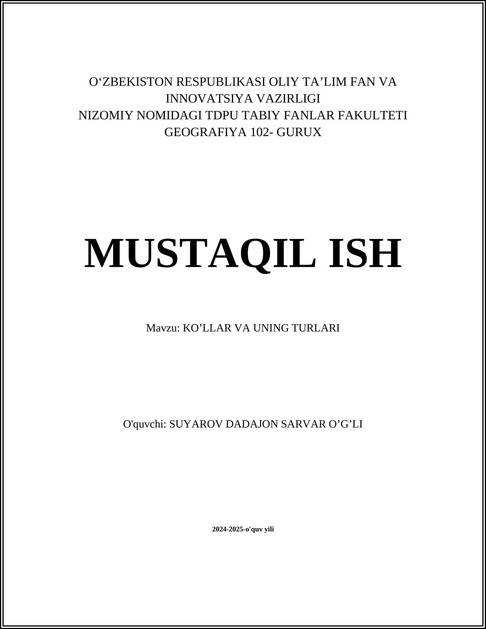KO’LLAR VA UNING TURLARI