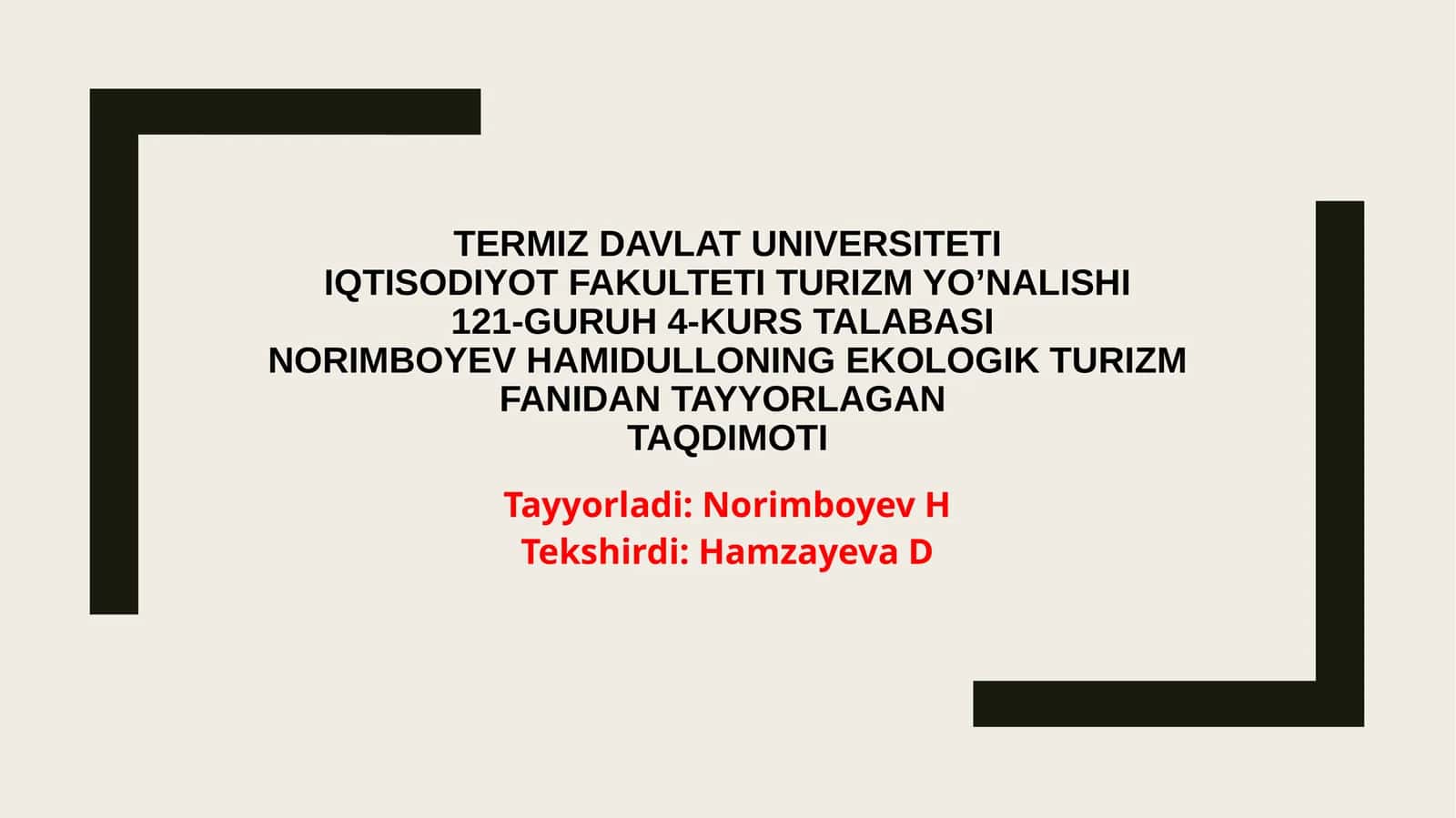Ekologik turizm fanida ekoturizm salohiyati
