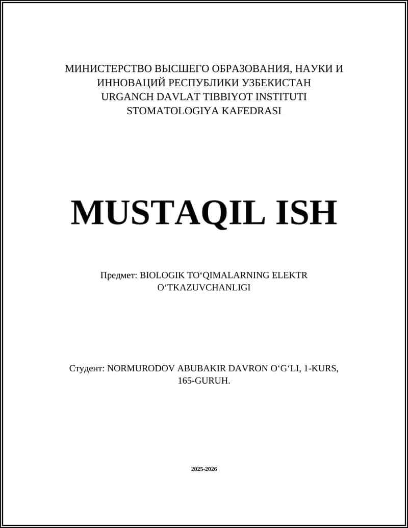 BIOLOGIK TOʻQIMALARNING ELEKTR OʻTKAZUVCHANLIGI