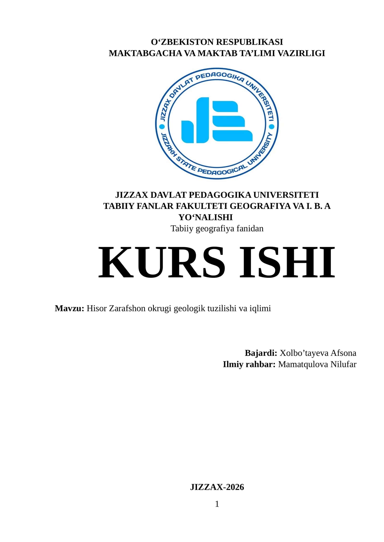 Hisor Zarafshon okrugi geologik tuzilishi va iqlimi